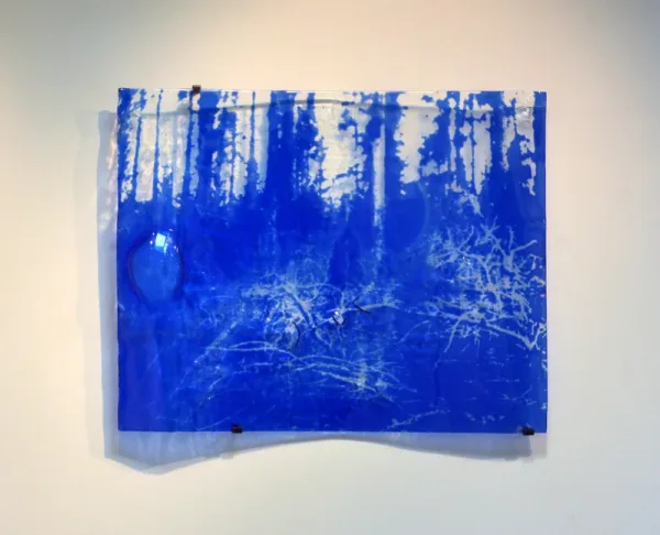 „Bluewood”. Screenprinting on glass. 100x70 cm